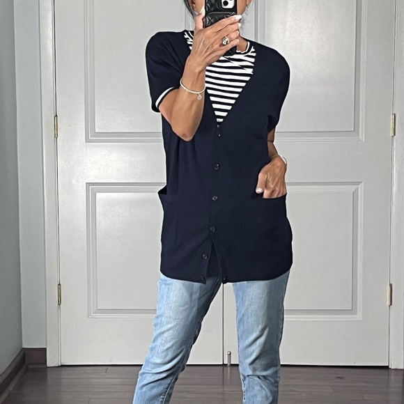 J. Crew Sweaters - J Crew 100% cashmere navy short sleeves cardigan sweater size M